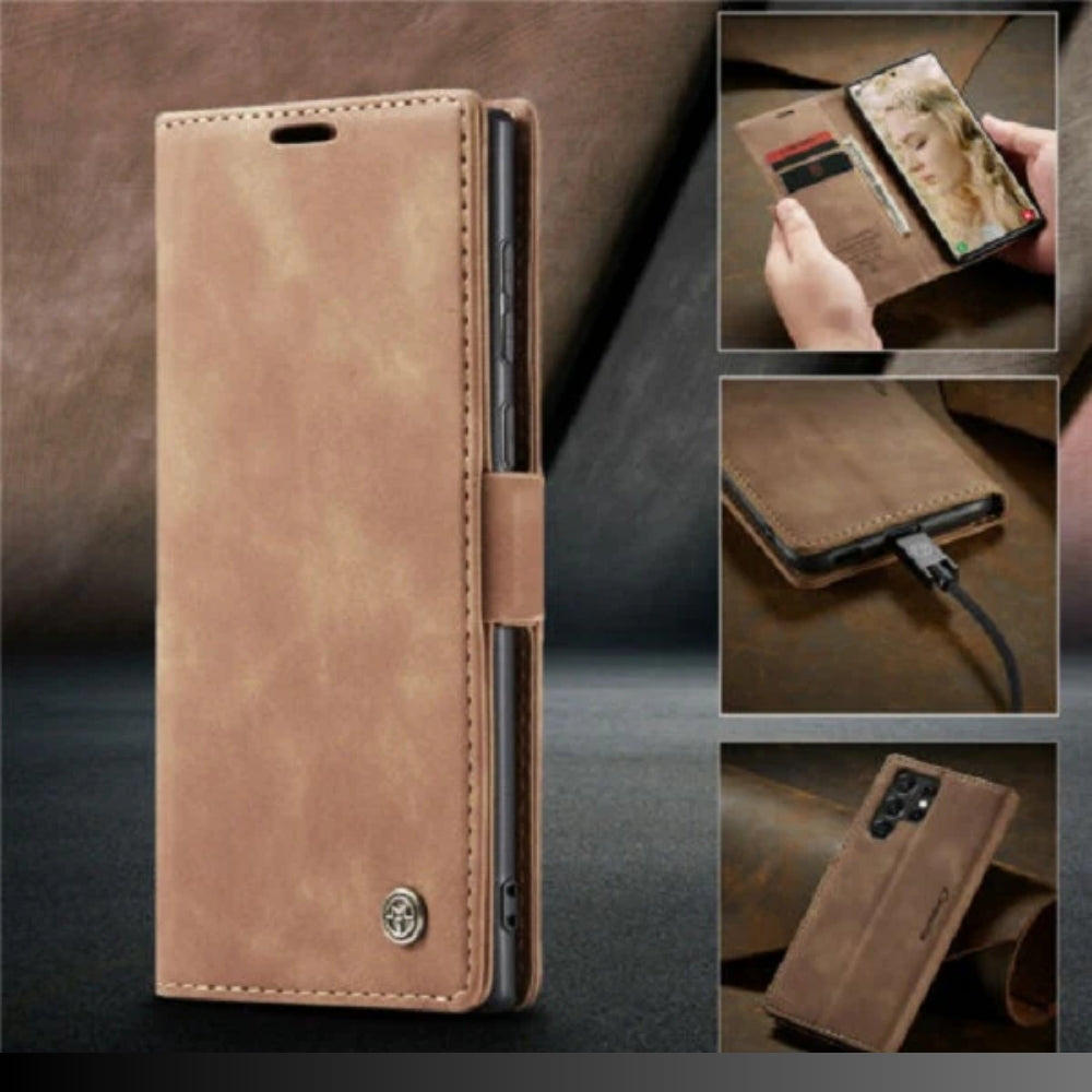 [FREE SHIPPING] CaseMe Retro Leather Case For Samsung S22 Ultra Ultra Book Style Flip Wallet Magnetic Cover Card Slots Case For Samsung S22 Ultra