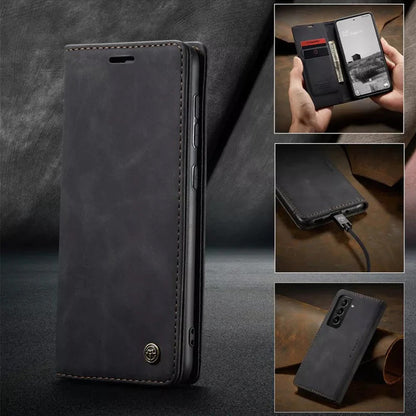 [FREE SHIPPING] CaseMe Retro Leather Case For Samsung S21 Plus Book Style Flip Wallet Magnetic Cover Card Slots Case For Samsung S21 Plus - Brown