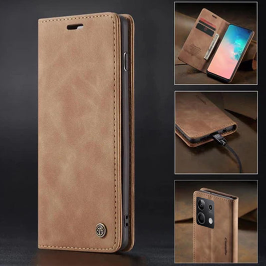 [FREE SHIPPING] CaseMe Retro Leather Case for Redmi Note 13 Book Style Flip Wallet Magnetic Cover Card Slots Case for Redmi Note 13