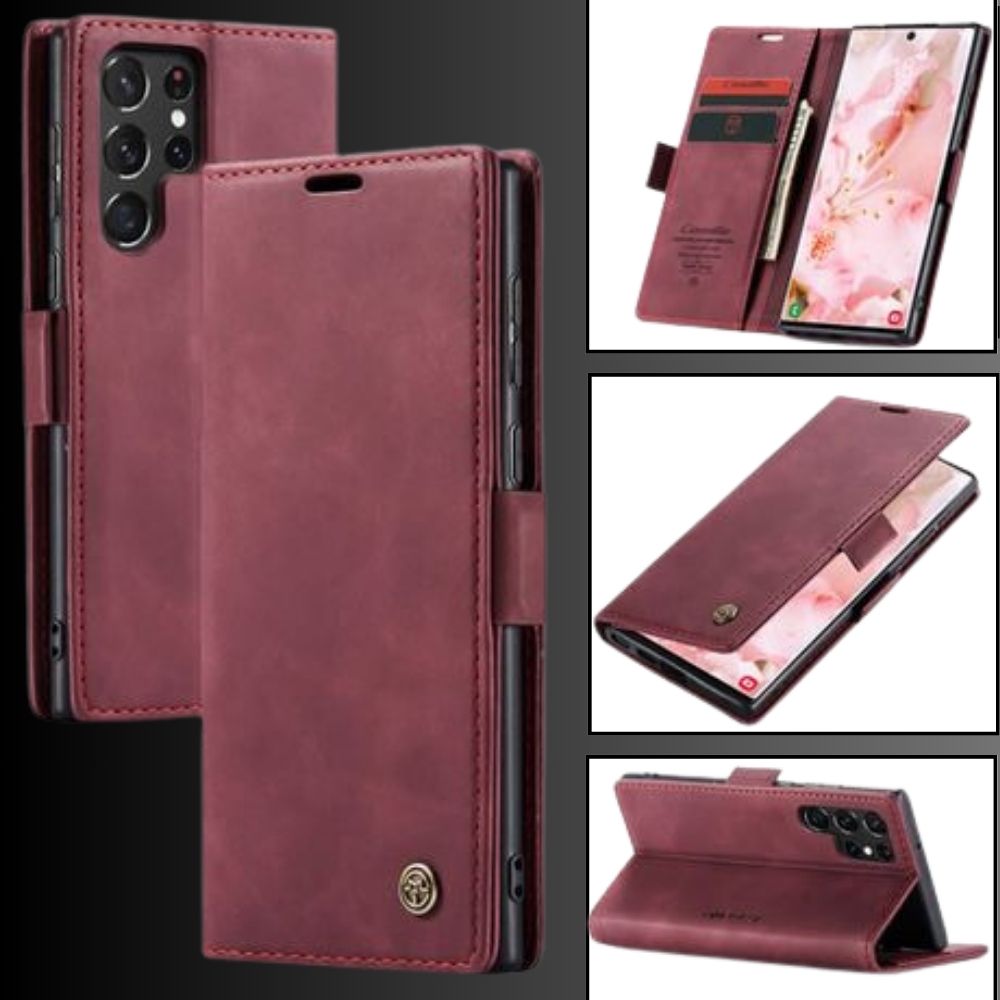 [FREE SHIPPING] CaseMe Retro Leather Case For Samsung S22 Ultra Ultra Book Style Flip Wallet Magnetic Cover Card Slots Case For Samsung S22 Ultra