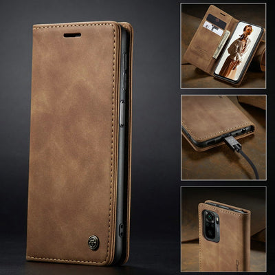 [FREE SHIPPING] CaseMe Retro Leather Case for Samsung A52 Book Style Flip Wallet Magnetic Cover Card Slots Case for Samsung A52 - Brown