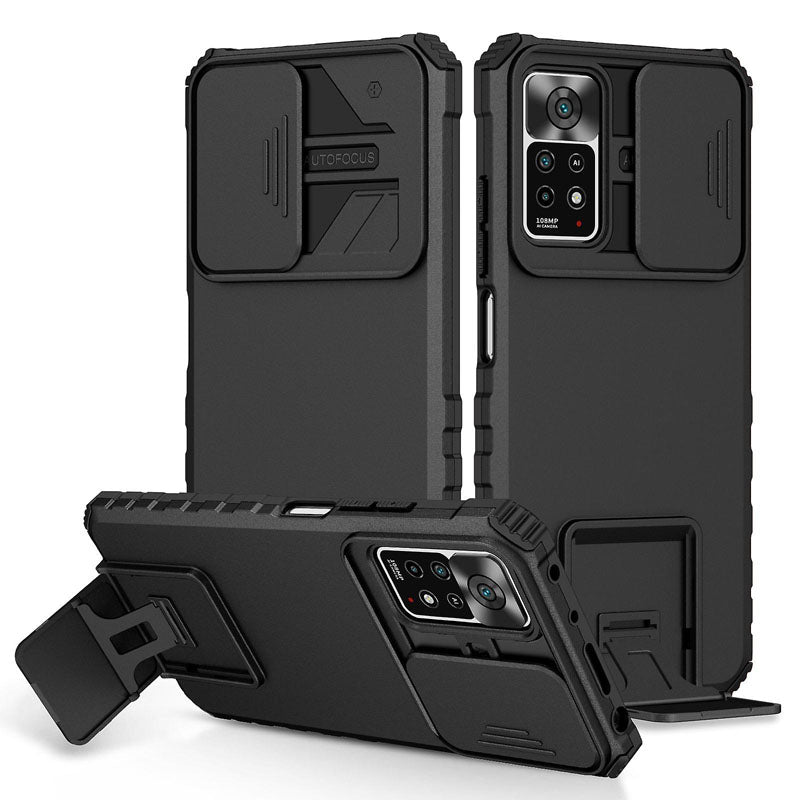 [ FREE SHIPPING] FOR REDMI NOTE 11 PRO PHONE CASE HARD SLIDING LENS PROTECT KICKSTAND BACK COVER - BLACK