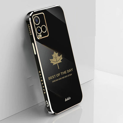 [ FREE SHIPPING] Luxury 6D Plating Case For Vivo Y21 Maple Leaf Side Pattern Back Cover Soft Silicone Square Phone Cases