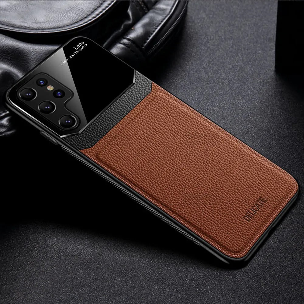 Luxury Slim Leather Case Lens Shockproof Back Cover  For S23 Ultra