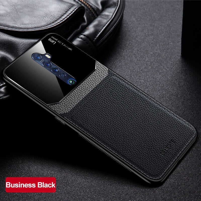 [FREE SHIPPING]Luxury Slim Leather Case Lens Shockproof Back Cover For Oppo Reno 2f - Black