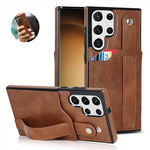 [FREE SHIPPING] BUSINESS CARD SLOT ADJUSTABLE WRIST STRAP CREDIT CARD SLOT SLIM SHOCKPROOF LEATHER CASE FOR SAMSUNG S22 ULTRA