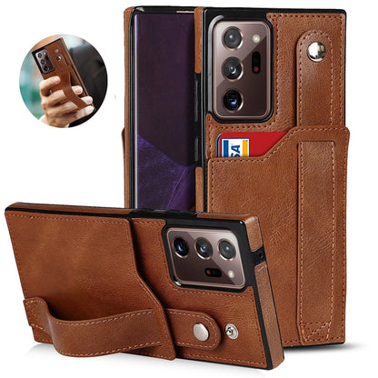 [FREE SHIPPING] BUSINESS CARD SLOT ADJUSTABLE WRIST STRAP CREDIT CARD SLOT SLIM SHOCKPROOF LEATHER CASE FOR SAMSUNG NOTE 20 ULTRA