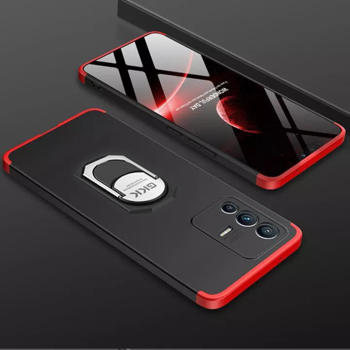 [ FREE SHIPPING] Vivo V23- Gkk Original Shock Proof Full Protection Cover 360 With Ring Holder - Red & Black