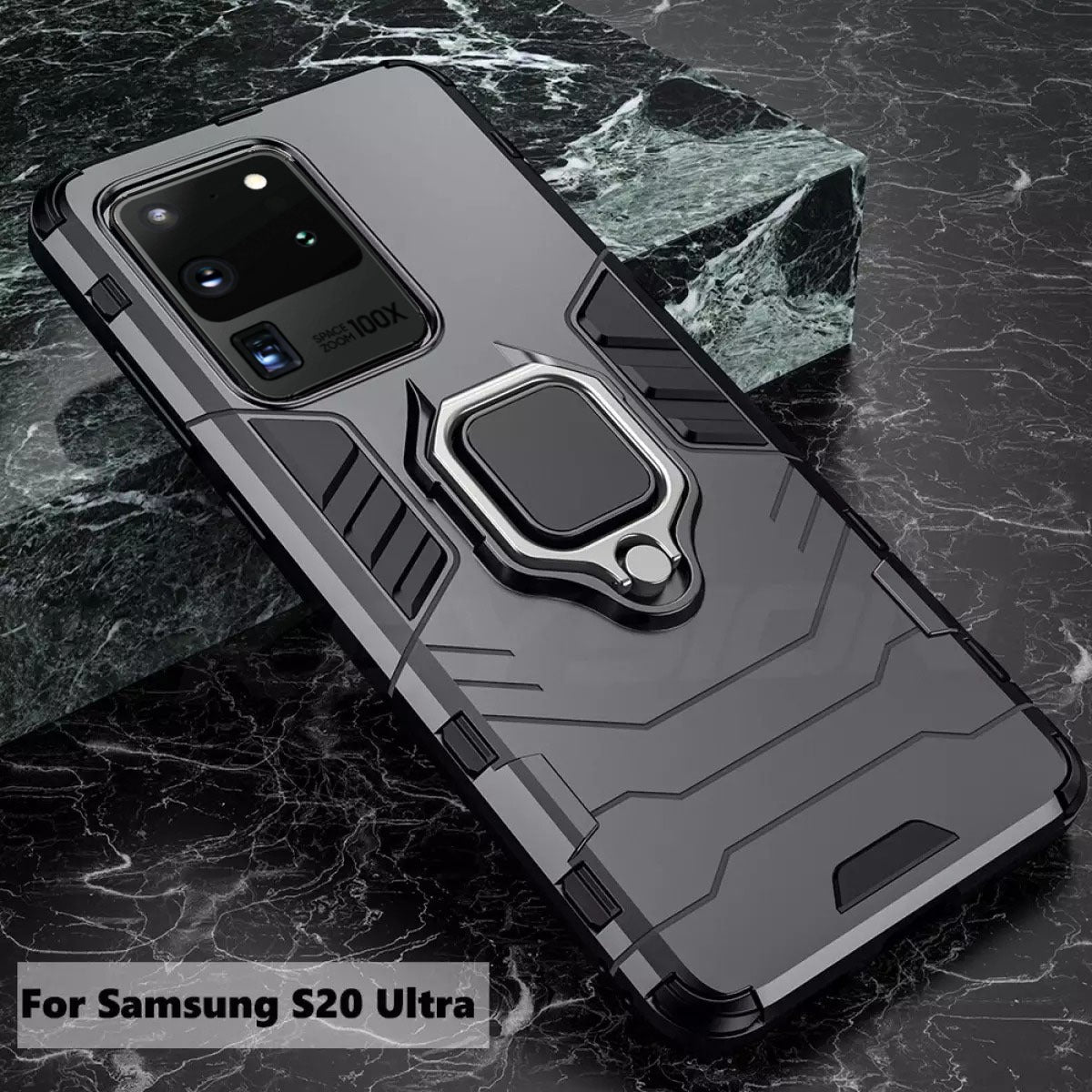 [FREE SHIPPING] Samsung S20 Ultra, Shockproof Stand Holder Cover - Black