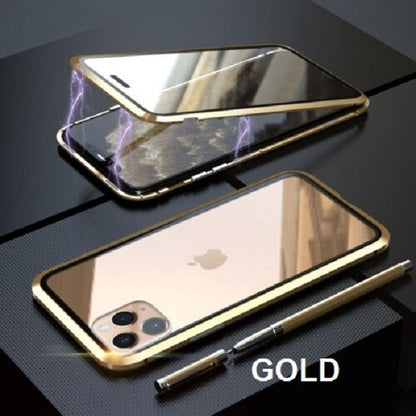 [ FREE SHIPPING] Luxury Iphone 14 Pro Max Front & Back Tempered Glass Magnetic Case Metal Phone Cover