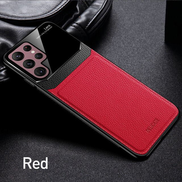 [FREE SHIPPING] Luxury Slim Leather Case Lens Shockproof BackCover For Samsung S22 Ultra