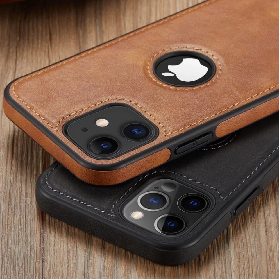 [ FREE SHIPPING] LEATHER LOGO CUT BACK CASE FOR APPLE IPHONE 15 PRO MAX