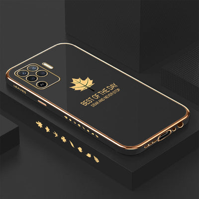 [ FREE SHIPPING] Luxury 6D Plating Case For Oppo F19 Pro Maple Leaf Side Pattern Back Cover Soft Silicone Square Phone Cases
