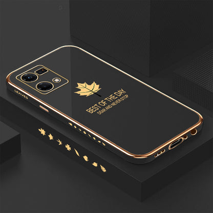 [ FREE SHIPPING] Luxury 6D Plating Case For Oppo F21 Pro Maple Leaf Side Pattern Back Cover Soft Silicone Square Phone Cases