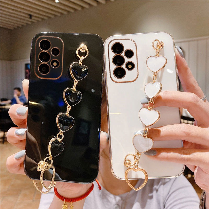 [FREE SHIPPING] Luxury Plating Heart Metal Bracelet Phone Chain Case For Samsung A53