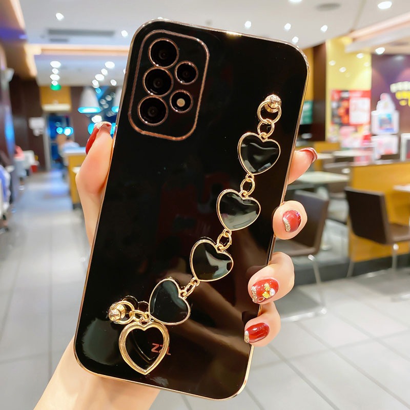 [FREE SHIPPING] Luxury Plating Heart Metal Bracelet Phone Chain Case For Samsung A53