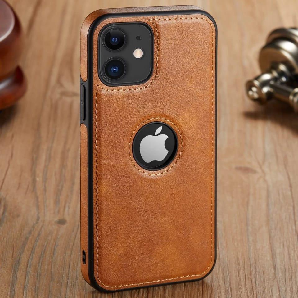 iphone 11 Leather logo cut mobile cover - Clair.pk
