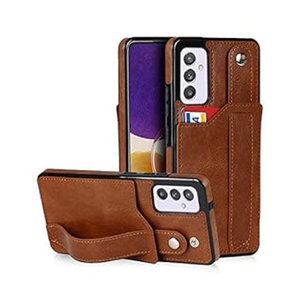 [FREE SHIPPING] BUSINESS CARD SLOT ADJUSTABLE WRIST STRAP CREDIT CARD SLOT SLIM SHOCKPROOF LEATHER CASE FOR SAMSUNG A54