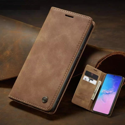 [FREE SHIPPING] CaseMe Retro Leather Case For Samsung Note 20  Book Style Flip Wallet Magnetic Cover Card Slots Case For Samsung Note 20  - Brown