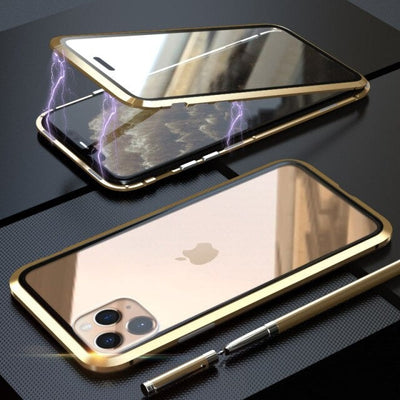 [ FREE SHIPPING]  Luxury Iphone 12 Pro Max Front & Back Tempered Glass Magnetic Case Metal Phone Cover
