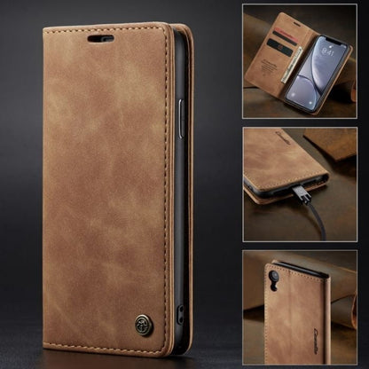 [ FREE SHIPPING] CaseMe Retro Leather Case For Iphone XR Book Style Flip Wallet Magnetic Cover Card Slots Case For Iphone XR - Brown