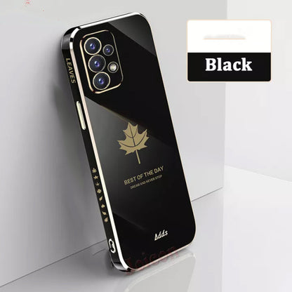 [ FREE SHIPPING] Luxury 6D Plating Case for Samsung A73 Maple Leaf Side Pattern Back Cover Soft Silicone Square Phone Cases