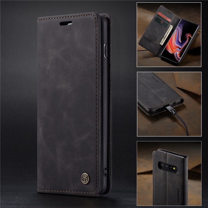 [FREE SHIPPING] CaseMe Retro Leather Case For Samsung S10 Plus  Book Style Flip Wallet Magnetic Cover Card Slots Case For Samsung S10 Plus - Brown