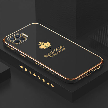 [ FREE SHIPPING] Luxury 6D Plating Case For Oppo Reno F17 Maple Leaf Side Pattern Back Cover Soft Silicone Square Phone Cases - Black