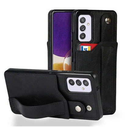 [FREE SHIPPING] BUSINESS CARD SLOT ADJUSTABLE WRIST STRAP CREDIT CARD SLOT SLIM SHOCKPROOF LEATHER CASE FOR SAMSUNG A54