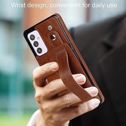 [FREE SHIPPING] BUSINESS CARD SLOT ADJUSTABLE WRIST STRAP CREDIT CARD SLOT SLIM SHOCKPROOF LEATHER CASE FOR SAMSUNG A54