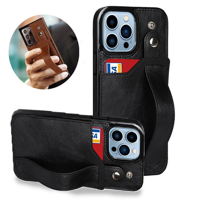 [FREE SHIPPING] BUSINESS CARD SLOT ADJUSTABLE WRIST STRAP CREDIT CARD SLOT SLIM SHOCKPROOF LEATHER CASE FOR IPHONE 11 PRO MAX