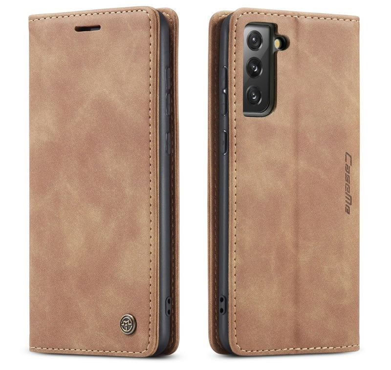 [FREE SHIPPING] CaseMe Retro Leather Case For Samsung S21 Plus Book Style Flip Wallet Magnetic Cover Card Slots Case For Samsung S21 Plus - Brown