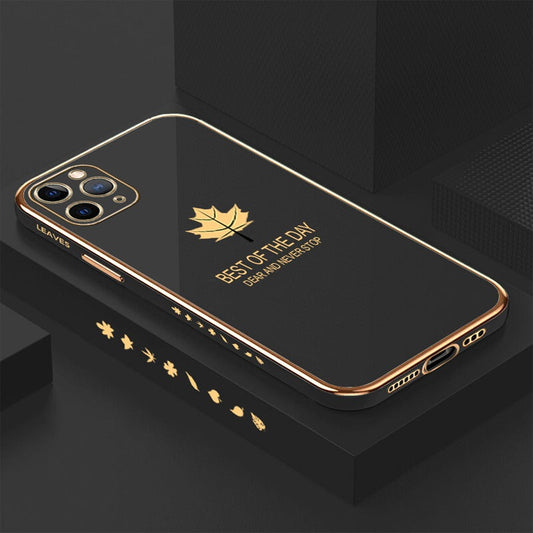 [ FREE SHIPPING] Luxury 6D Plating Case For Iphone 11 Pro Max Maple Leaf Side Pattern Back Cover Soft Silicone Square Phone Cases