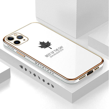 [ FREE SHIPPING] Luxury 6D Plating Case For Iphone 14 Pro Max Maple Leaf Side Pattern Back Cover Soft Silicone Square Phone Cases