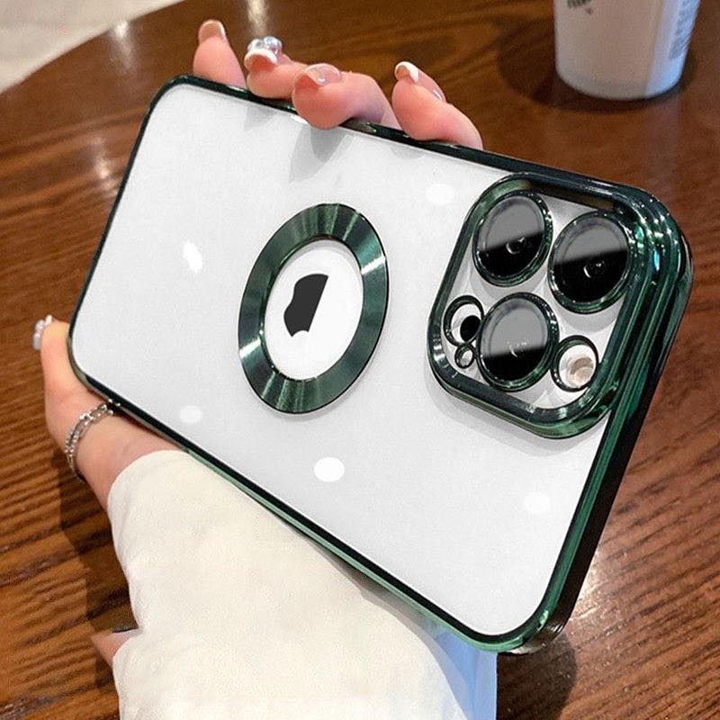 [ FREE SHIPPING] Luxury Logo Hole Soft Silicone Transparent Case Lens Protection Plating Cover for iPhone 12 Pro Max