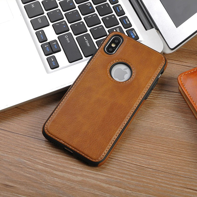 [ FREE SHIPPING] Leather Logo Cut Back Case for Apple iPhone X