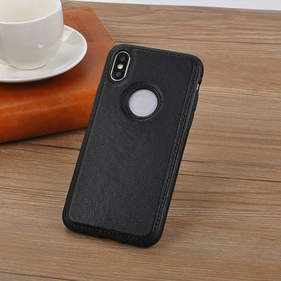 [ FREE SHIPPING] Leather Logo Cut Back Case for Apple iPhone X