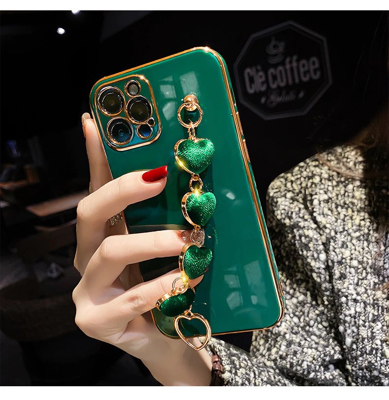 [FREE SHIPPING] Luxury Plating Heart Metal Bracelet Phone Chain Case for iPhone 13 Pro Max