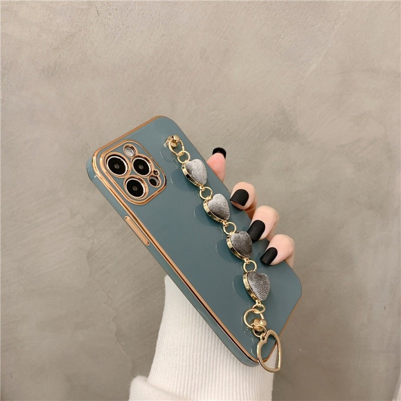 [FREE SHIPPING] Luxury Plating Heart Metal Bracelet Phone Chain Case for iPhone 11 Pro Max