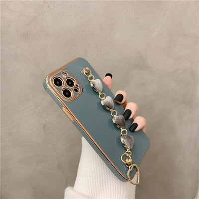 [FREE SHIPPING] Luxury Plating Heart Metal Bracelet Phone Chain Case for iPhone 12 Pro Max