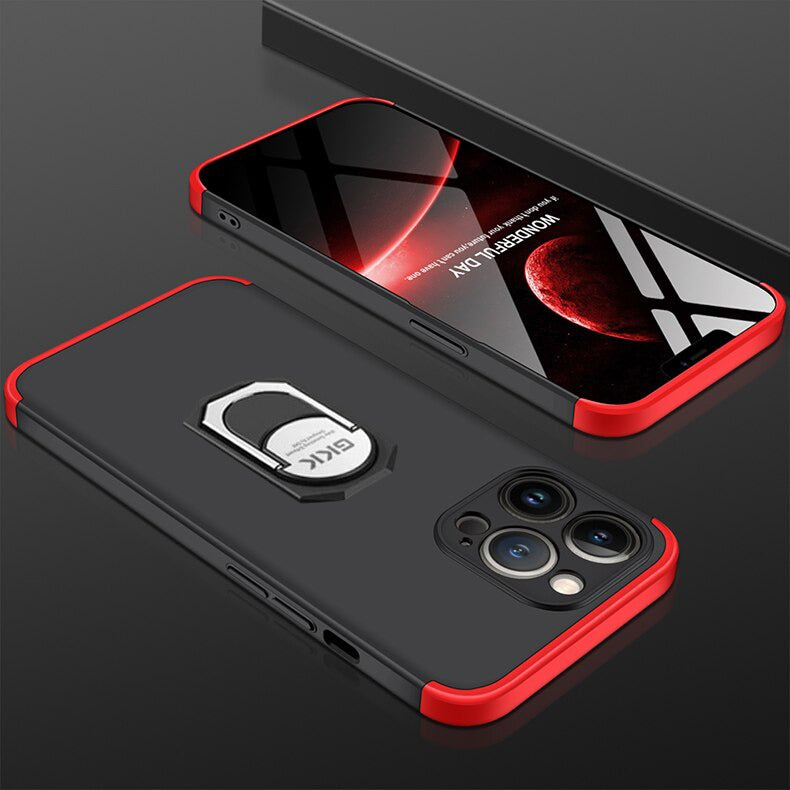 [ FREE SHIPPING] IPhone 13 Pro - Gkk Original Shock Proof Full Protection Cover 360 Case (With Ring Holder) - Red & Black