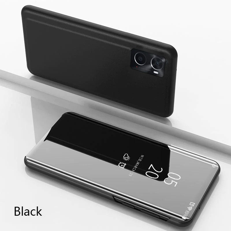 Luxury Mirror Flip 360 Degree Protector Case View Smart Phone Case For Oppo A76 - Black